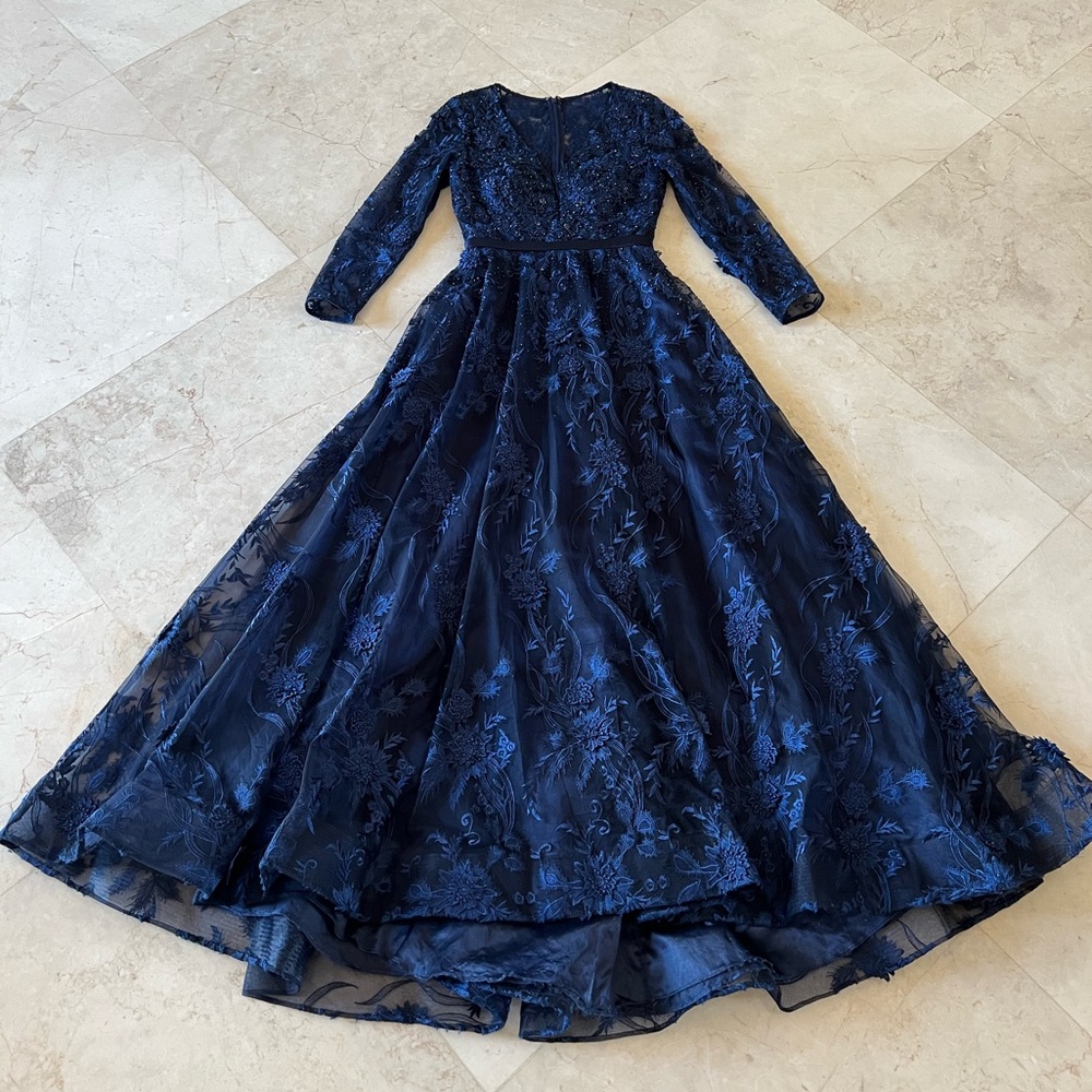 Mac Duggal Navy Empire Waist Gown